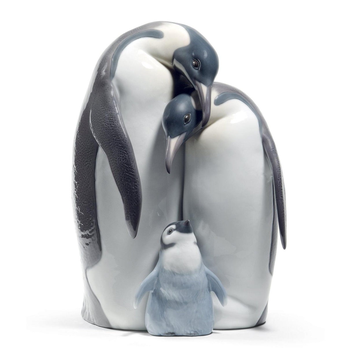 Statuina Famiglia di Pinguini Lladrò in porcellana decorata 25x16 cm