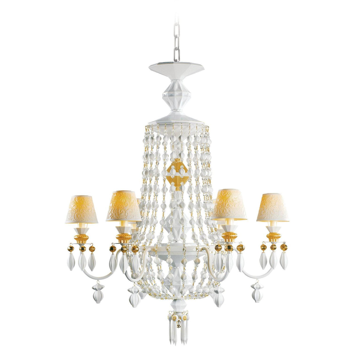 Lampadario Winter Palace Lladrò in porcellana bianca e oro 115x70 cm