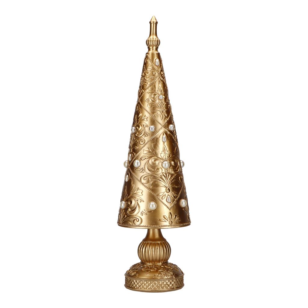 Albero di Natale cono Timstor in resina oro 41 cm con perline
