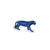 Scultura Pantera Lladrò in porcellana azzurro opaco geometrica 19x50 cm