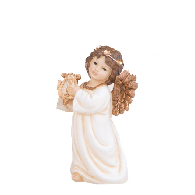 Angelo Putto con Lira Bianchi Dino in resina illuminato a LED 20,5 cm