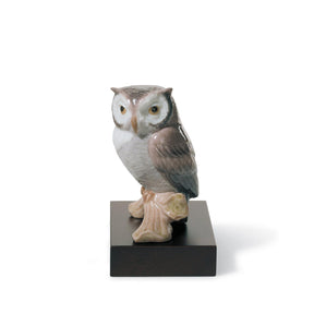 Statuina Gufo Portafortuna Lladrò in porcellana decorata 10x8 cm