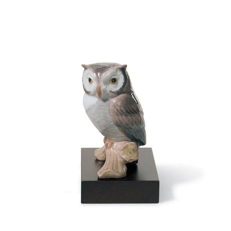 Statuina Gufo Portafortuna Lladrò in porcellana decorata 10x8 cm