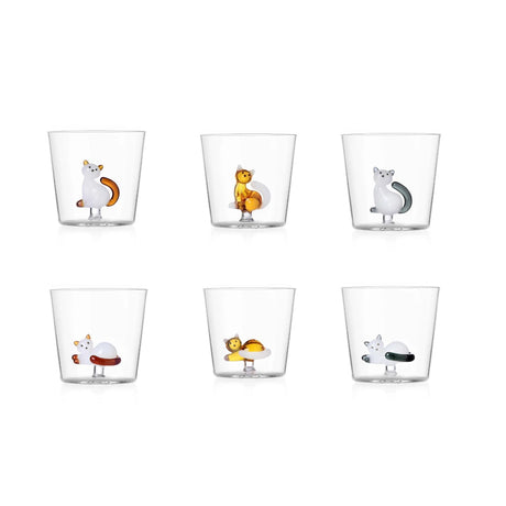Set 6 bicchieri Tabby Cat Ichendorf in vetro borosilicato con gattini