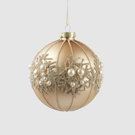 Pallina per albero di Natale EDG in vetro color champagne con perle 10 cm