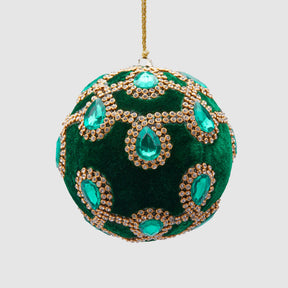 Pallina albero di Natale EDG in velluto verde con gemme 10 cm