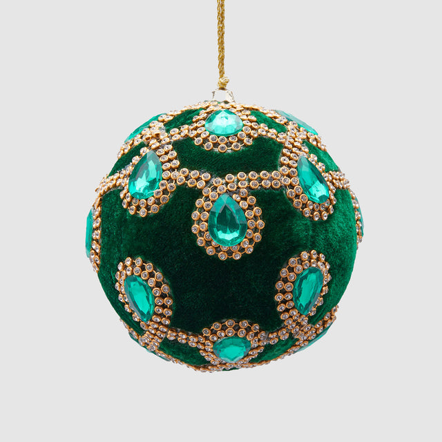 Pallina albero di Natale EDG in velluto verde con gemme 10 cm