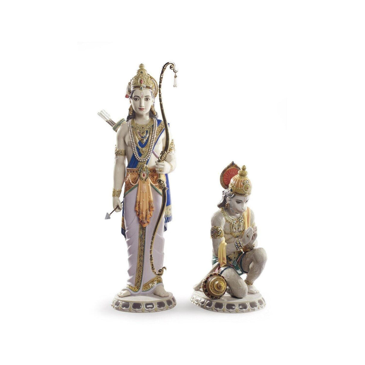 Statuine Lakshman e Hanuman Lladrò in porcellana decorata 46x29 cm