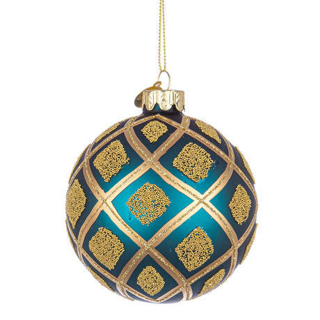 Sfera di Natale Bizzotto in vetro ottanio e oro diametro 8 cm