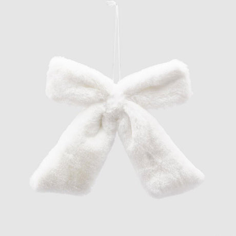 Fiocco natalizio EDG in peluche bianco decorazione 20x25 cm