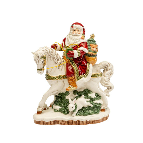 Statuina Babbo Natale su cavallo Fitz and Floyd in porcellana 19 cm