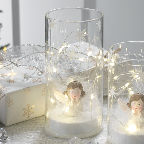 Vasetto con Angelo LED Mascagni Casa in vetro decorato 18 cm