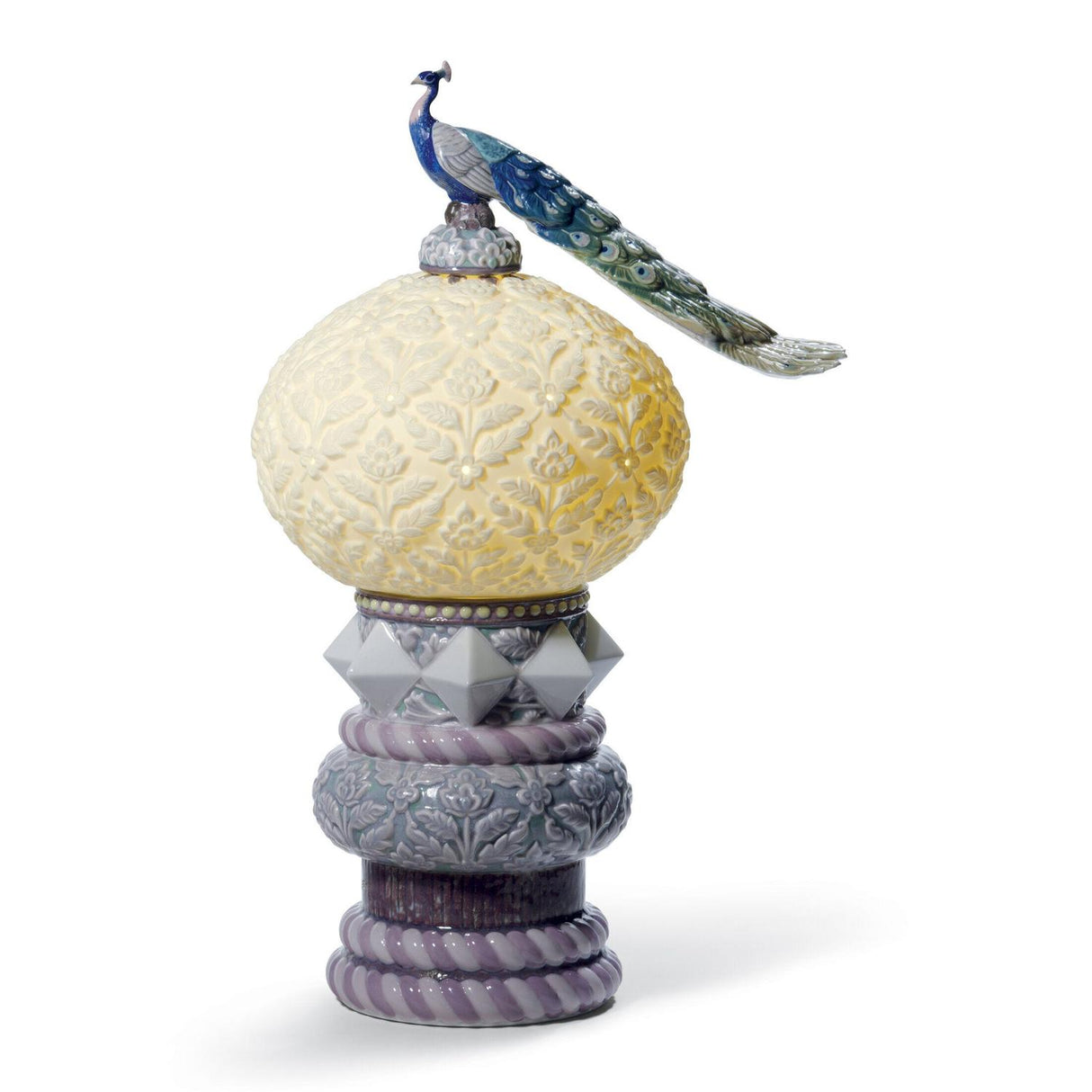 Lampada da tavolo Pavone Reale Lladrò in porcellana decorata 41x25 cm