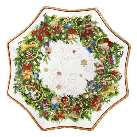 Vassoio a stella Brandani in porcellana con decoro natalizio 27 cm