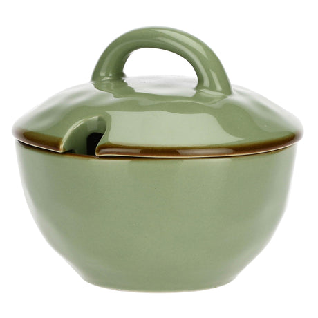 Zuccheriera Concerto Rose & Tulipani in stoneware verde oliva 11 cm