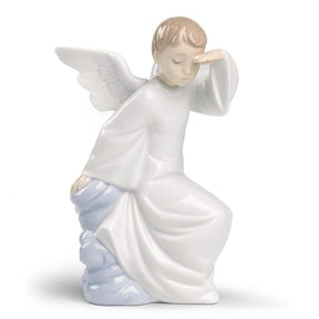 Statuina Angelo Custode NAO in porcellana decorata a mano 16x10 cm