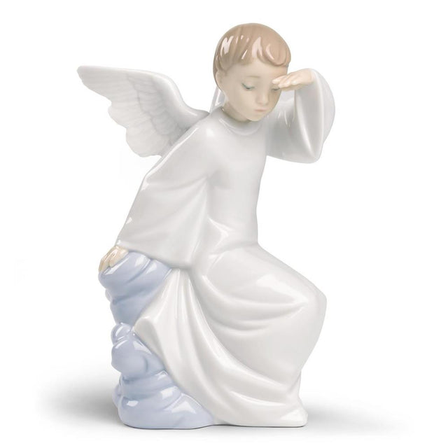 Statuina Angelo Custode NAO in porcellana decorata a mano 16x10 cm