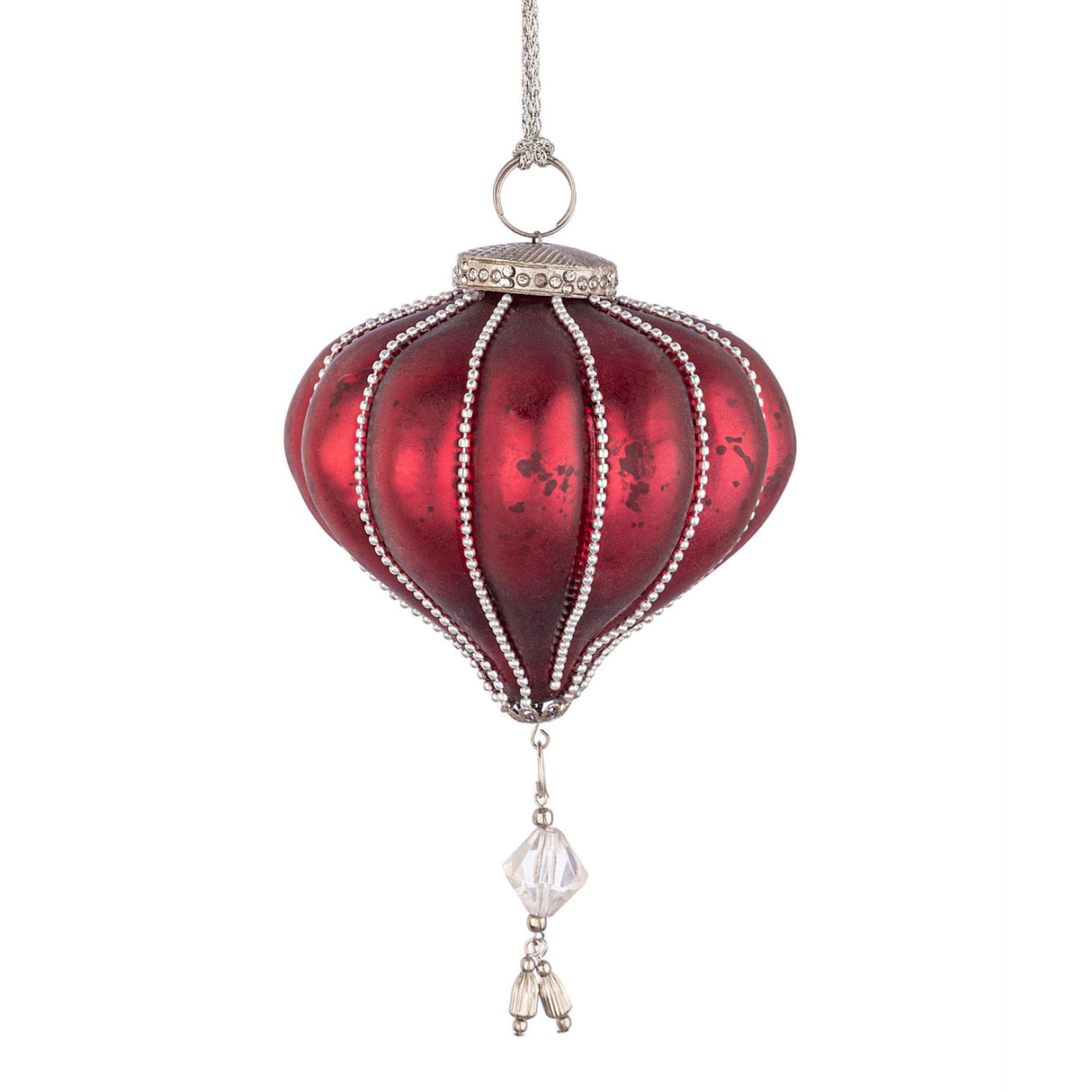 Sfera di Natale Bizzotto in vetro rosso decorata 9,5 cm