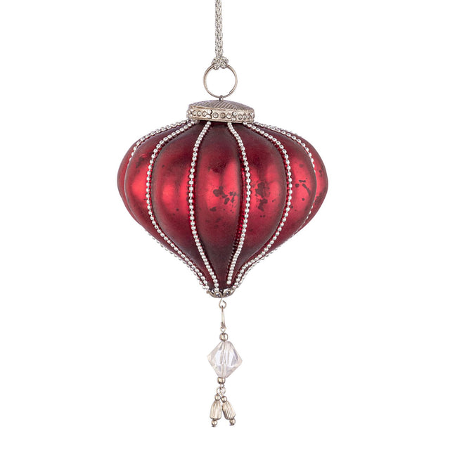 Sfera di Natale Bizzotto in vetro rosso decorata 9,5 cm