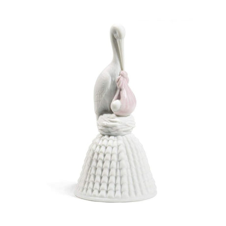 Statuina Cicogna Rosa NAO in porcellana artigianale 14x6 cm
