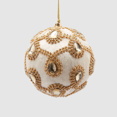 Sfera Natale EDG in velluto avorio con gemme decorative 10 cm