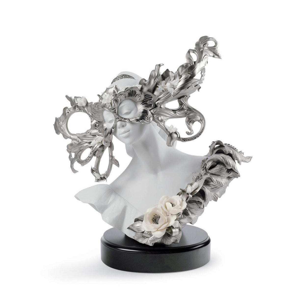 Scultura Fantasia di Carnevale Lladrò in porcellana opaca e argento 45x43 cm