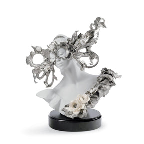Scultura Fantasia di Carnevale Lladrò in porcellana opaca e argento 45x43 cm