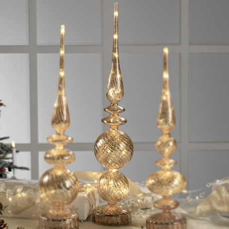Puntale di Natale Mascagni Casa in vetro 50 cm con luci LED oro