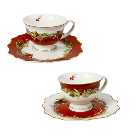 Set 2 tazzine caffè Carol Brandani in porcellana con decoro agrifoglio