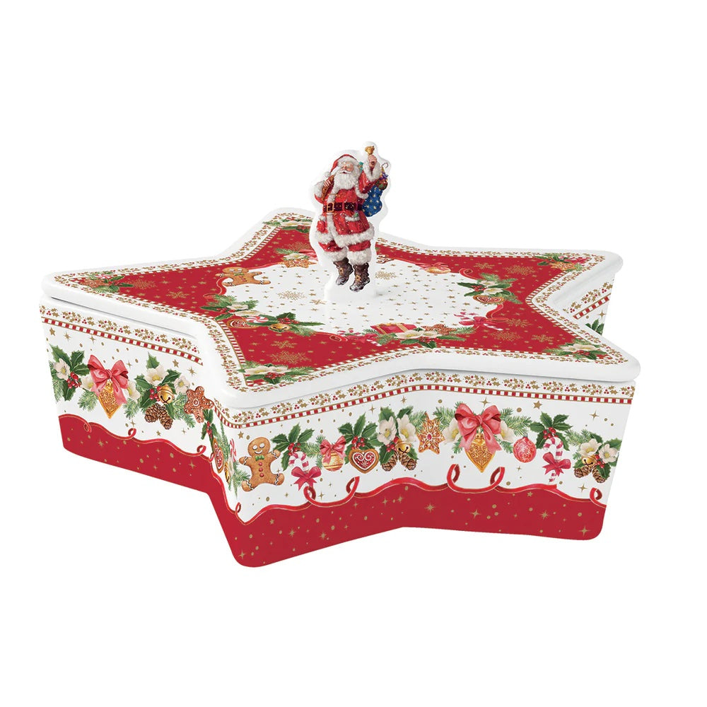 Biscottiera Stella Easy Life in porcellana decoro natalizio 22x13 cm