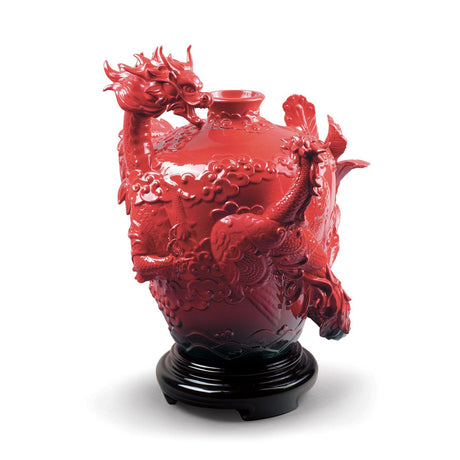 Vaso La Fenice e Il Drago Lladrò in porcellana decorata 32x28 cm