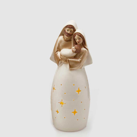 Natività EDG in ceramica con fori a stella e luci LED 24 cm