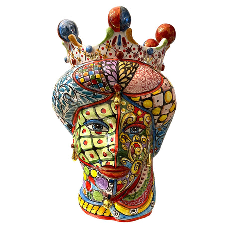 Testa di Moro donna Verus in ceramica di Caltagirone con corona multicolor