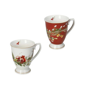 Set 2 tazze mug Brandani in porcellana con decori natalizi 8,5x11 cm