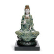 Statuina Kwan Yin Lladrò in porcellana bianca e smalti verdi 33x18 cm