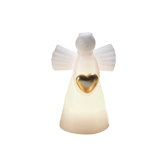 Candela angelo Mascagni Casa con LED e cuore oro 12 cm