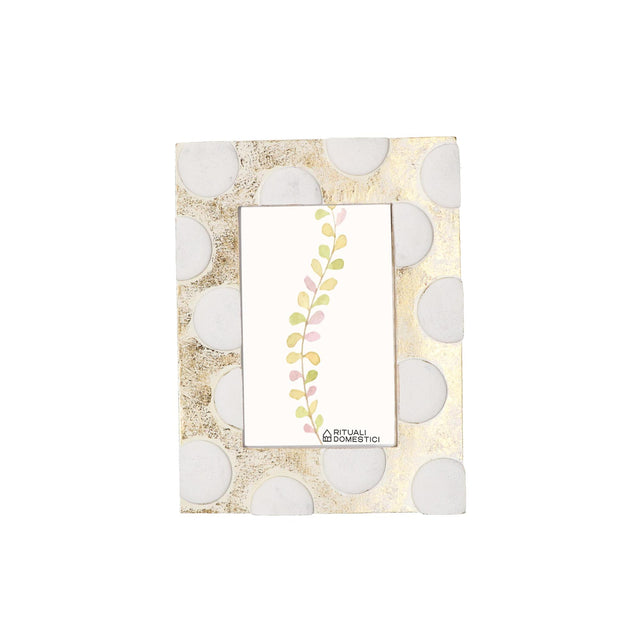 Portafoto TiGuardo Rituali Domestici in resina oro con pois bianchi 13x18 cm