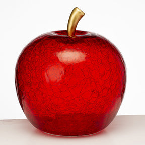 Mela luminosa Noel in vetro rosso con picciolo oro 27 cm