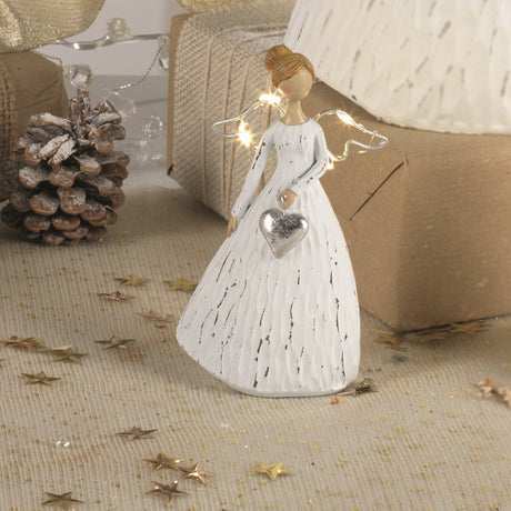Statuina Angelo Led Mascagni Casa in resina bianca 12 cm