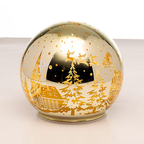 Sfera natalizia Noel in vetro 11 cm con LED e decoro paesaggio oro