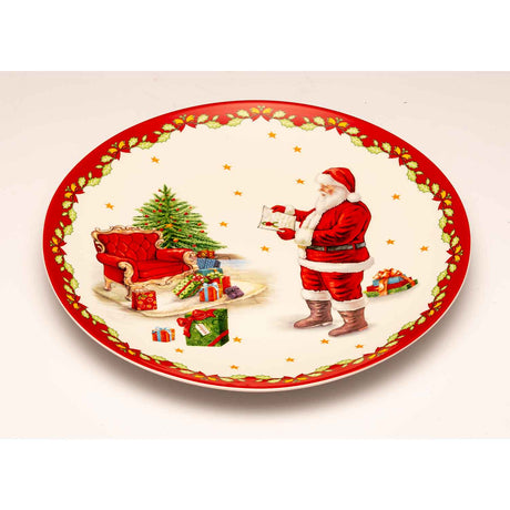 Piatto torta Noel in porcellana decorata con Babbo Natale 36 cm
