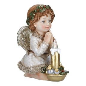 Statuina Angelo Putto che Prega Timstor in resina con LED 18,5 cm