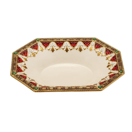 Coppa natalizia Fitz and Floyd in porcellana con decori oro e rosso 30x22 cm
