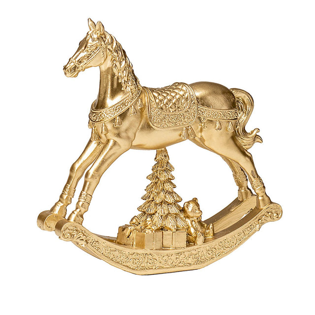 Cavallo a dondolo Noel in poliresina decorazione color oro 18,5 cm