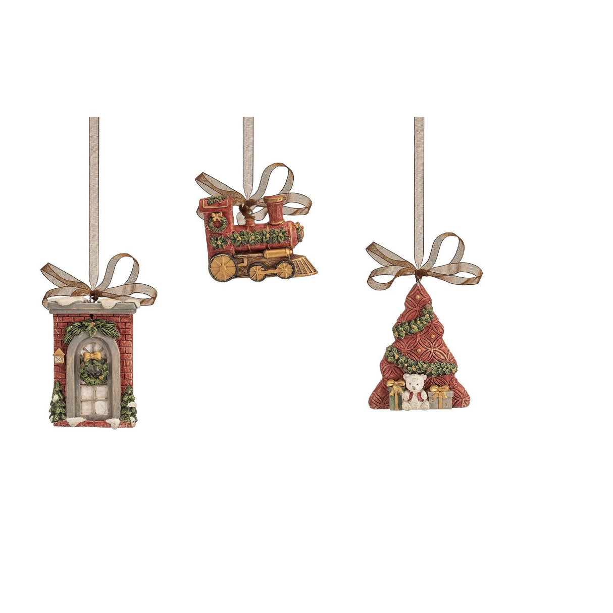 Set 3 pendagli albero Natale Noel in poliresina color oro 9 cm