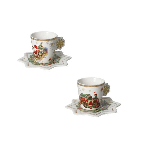 Set 2 tazzine caffè Christmas Brandani in porcellana decorata con piattini