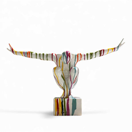 Scultura uomo Drimmer in poliresina bianca con decori multicolore 28x49 cm