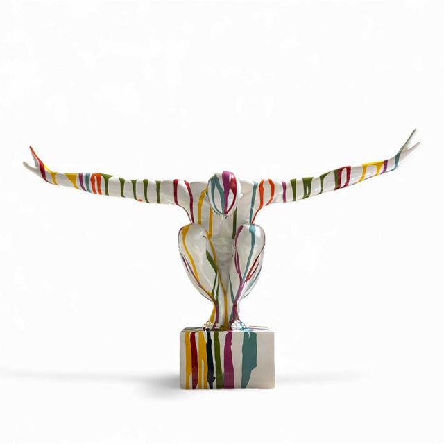 Scultura uomo Drimmer in poliresina bianca con decori multicolore 28x49 cm
