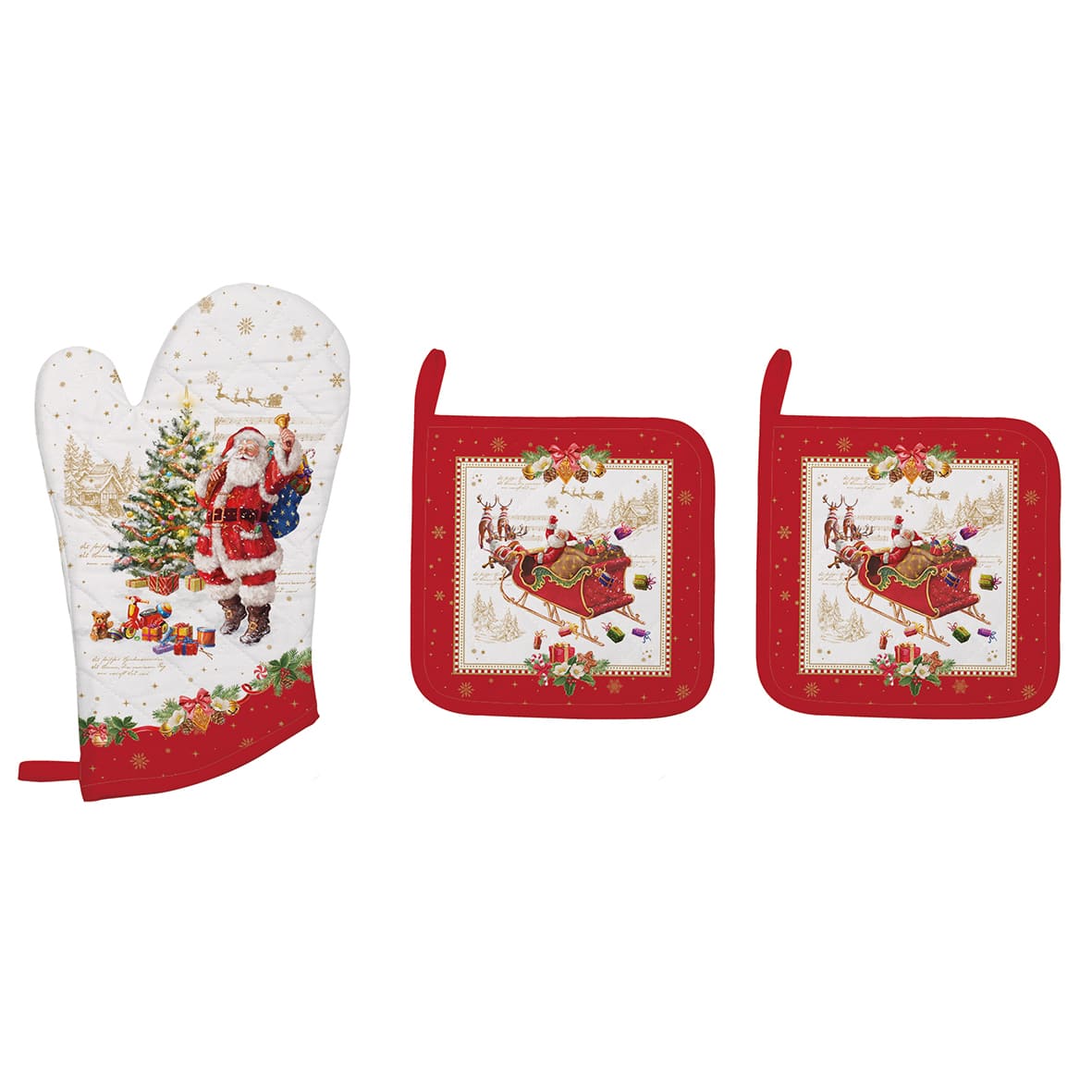 Set guanto e presine Easy Life in cotone con decoro natalizio 30 cm