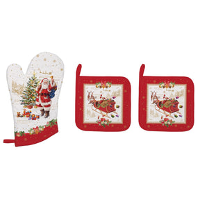 Set guanto e presine Easy Life in cotone con decoro natalizio 30 cm